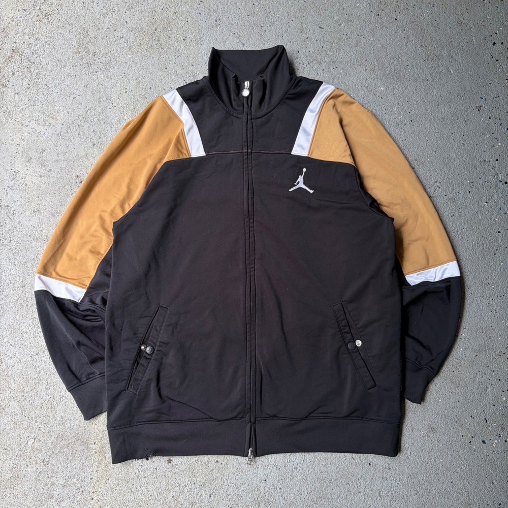 Jordan Mens Colorblock Track Jacket Black Tan White Jumpman Full Zip Large